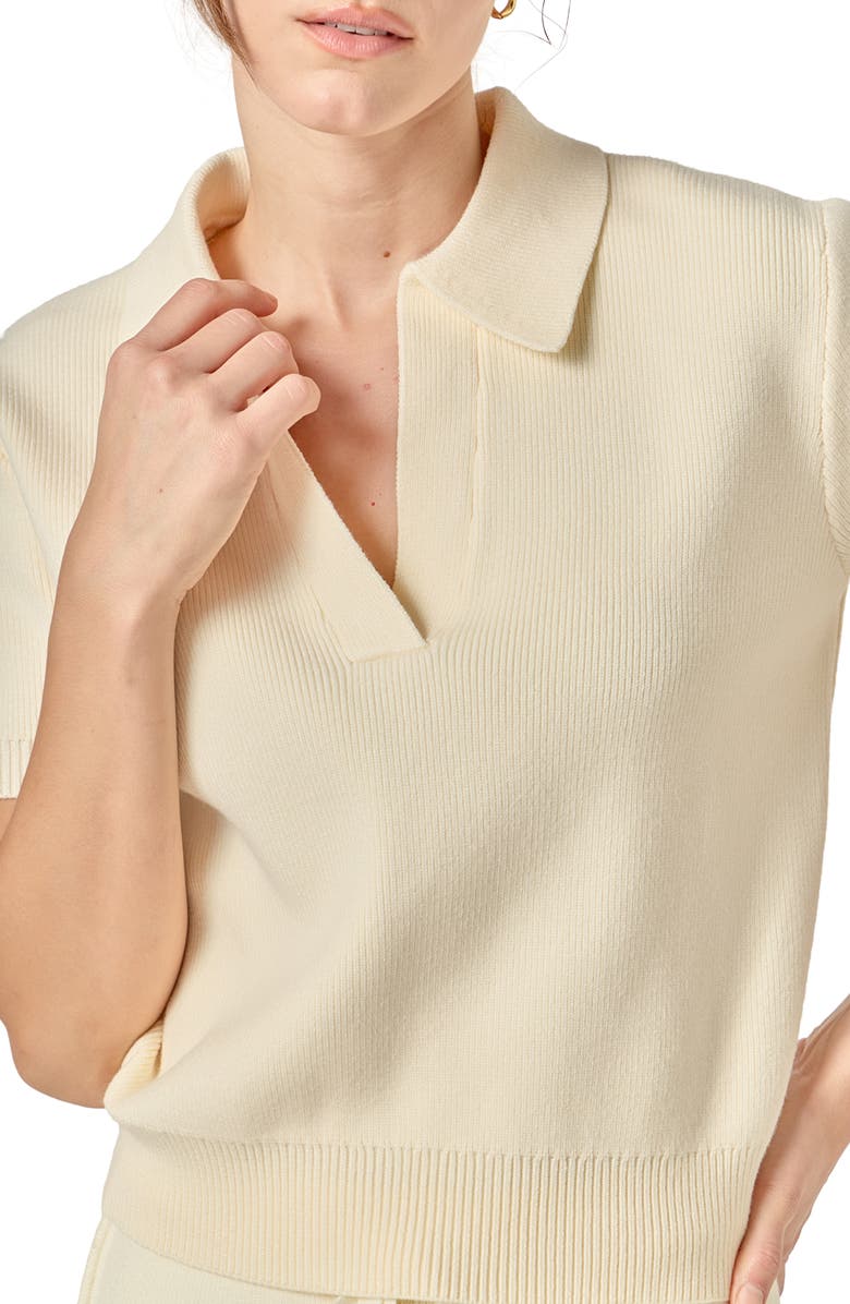 English Factory Johnny Collar Knit Top, Alternate, color, Ivory