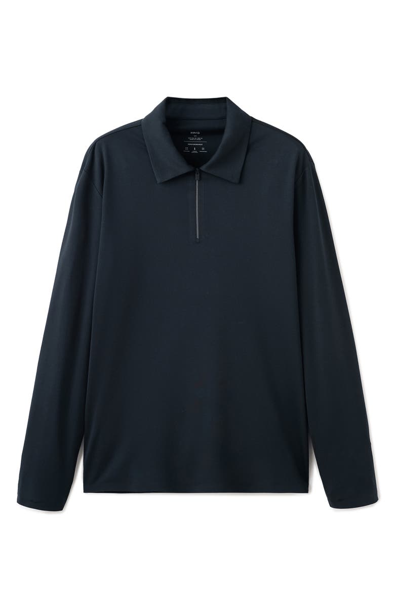 MANGO Comfort Stretch Long Sleeve Quarter Zip Polo, Alternate, color, Navy