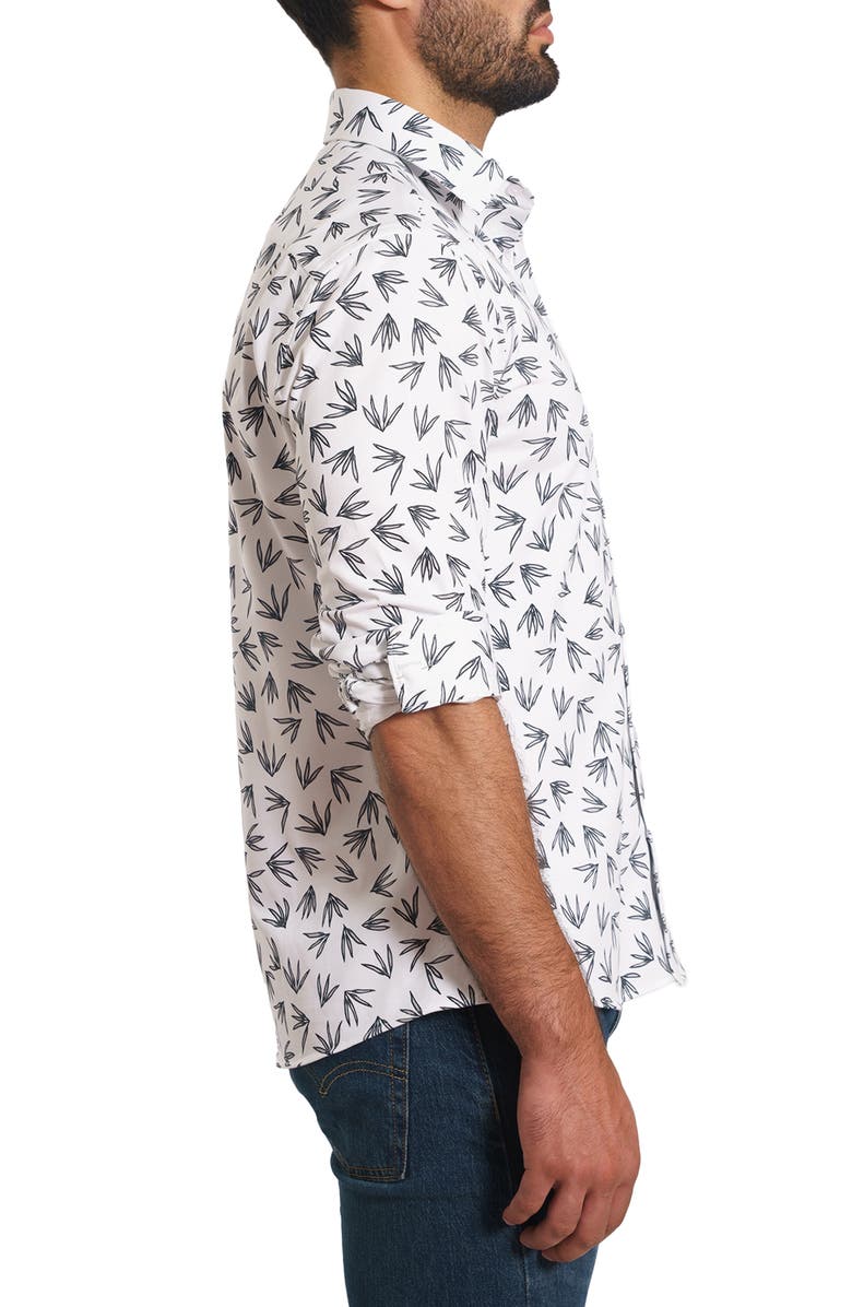 Jared Lang Trim Fit Leaf Print Button-Up Shirt, Alternate, color, White Floral