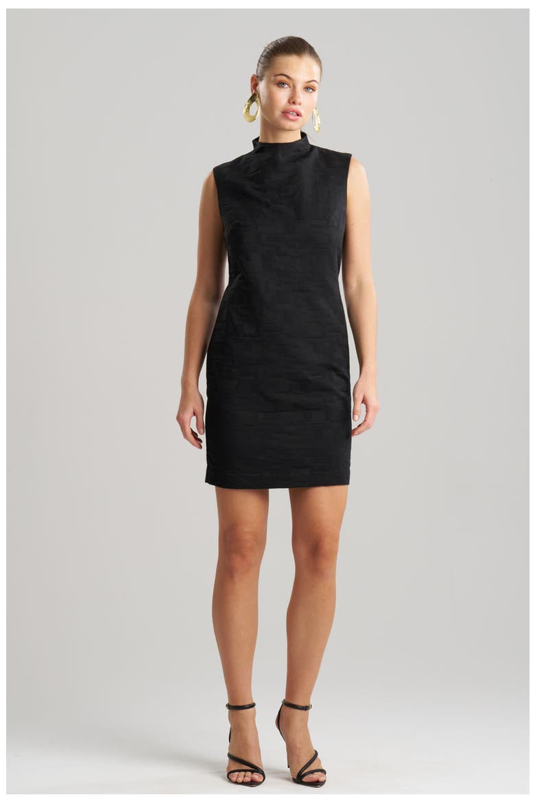 Geo Texture Jacquard Sheath Dress, Main, color, Black