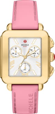 MICHELE Deco Sport Mid Chronograph Silicone Strap Watch, 34mm x 36mm