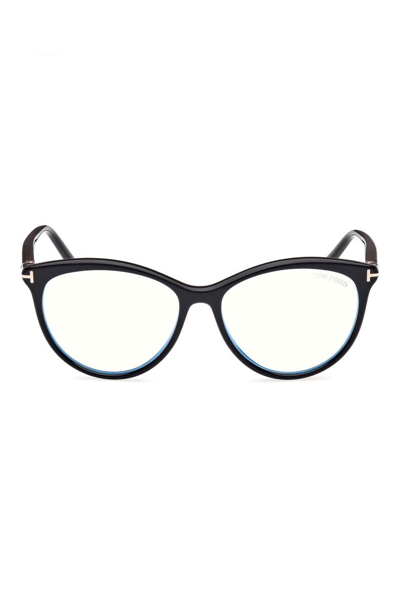 55mm Round Blue Light Blocking Glasses, Main, color, BLACK ECO / T LOGO