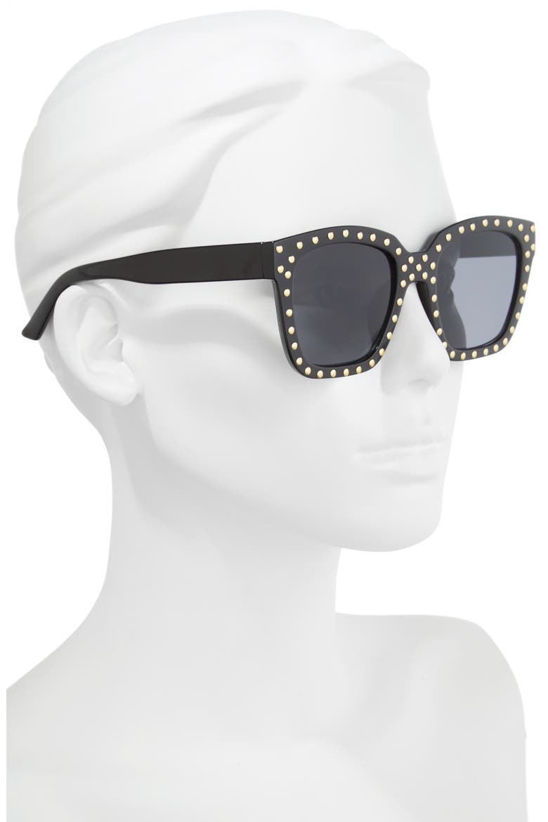 Studded Square Sunglasses, Alternate, color, BLACK/ GOLD