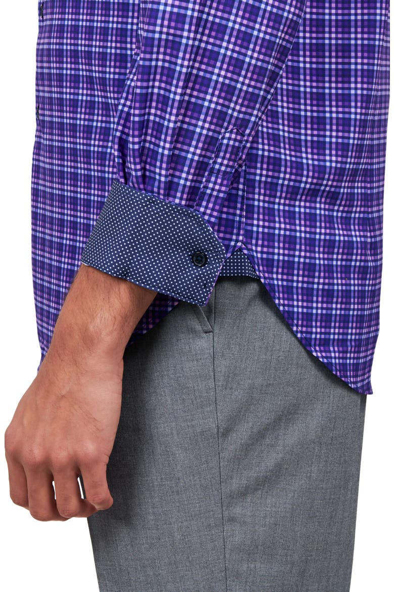 Shadow Check Stretch Performance Dress Shirt, Alternate, color, PURPLE