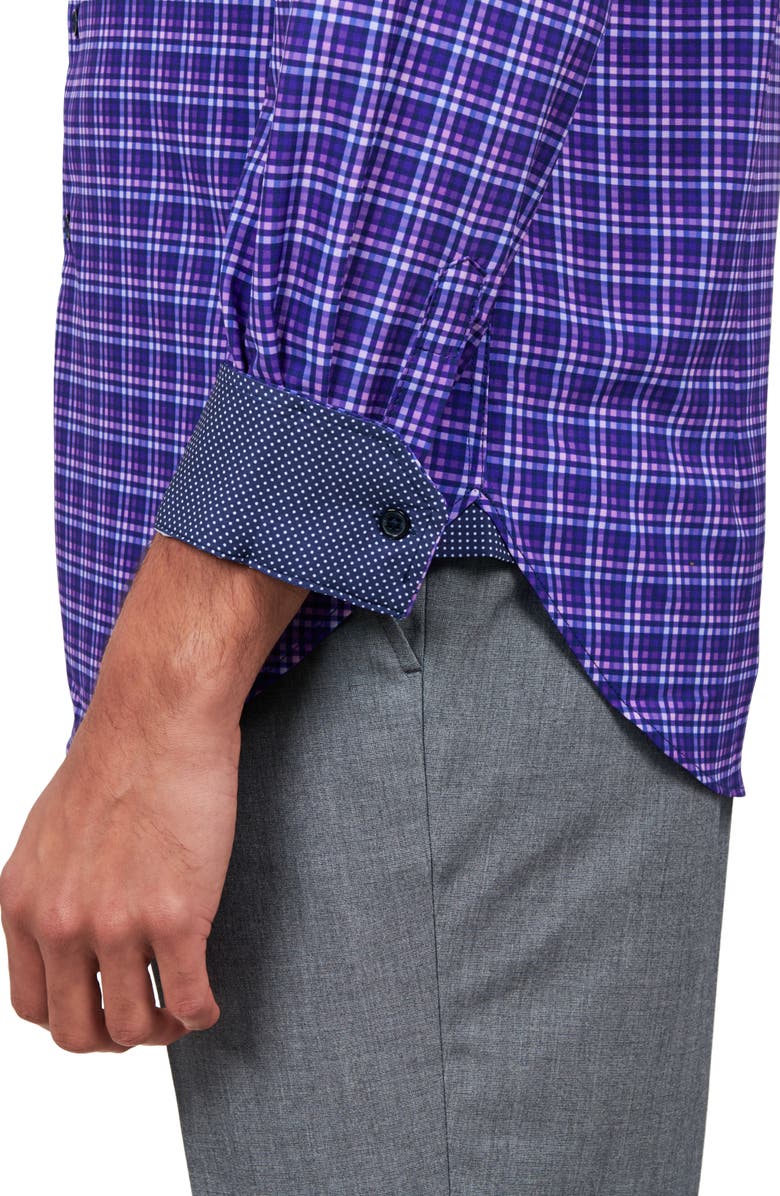 W.R.K Shadow Check Stretch Performance Dress Shirt, Alternate, color, Purple