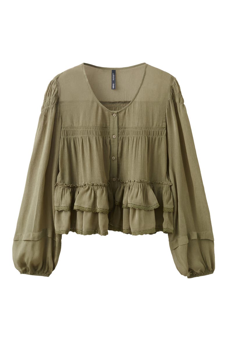 Ruffled Lace Trim Top, Alternate, color, GREEN