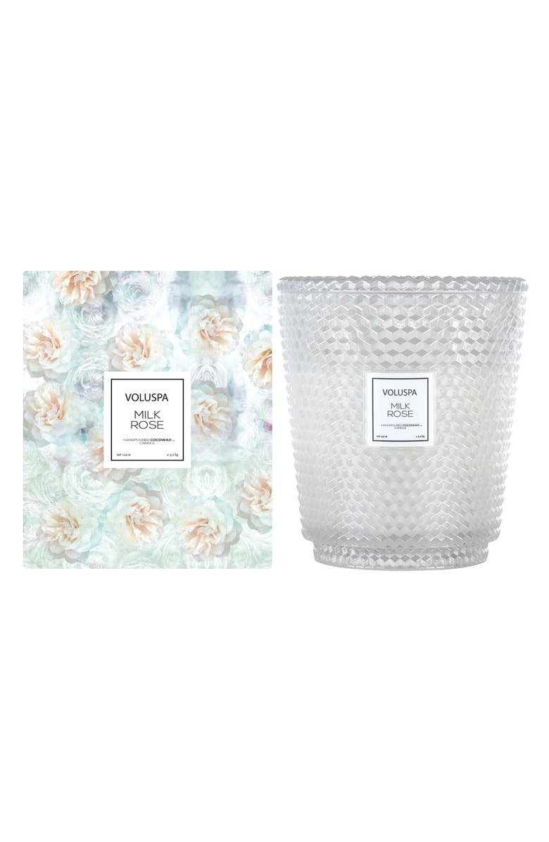 Voluspa Milk Rose Hearth 5-Wick Glass Candle, Main, color, 