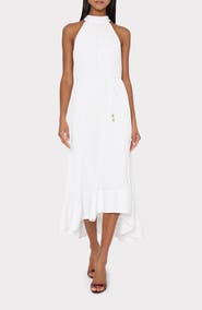 Milly Nalani Pleated Sleeveless High-Low Midi Dress