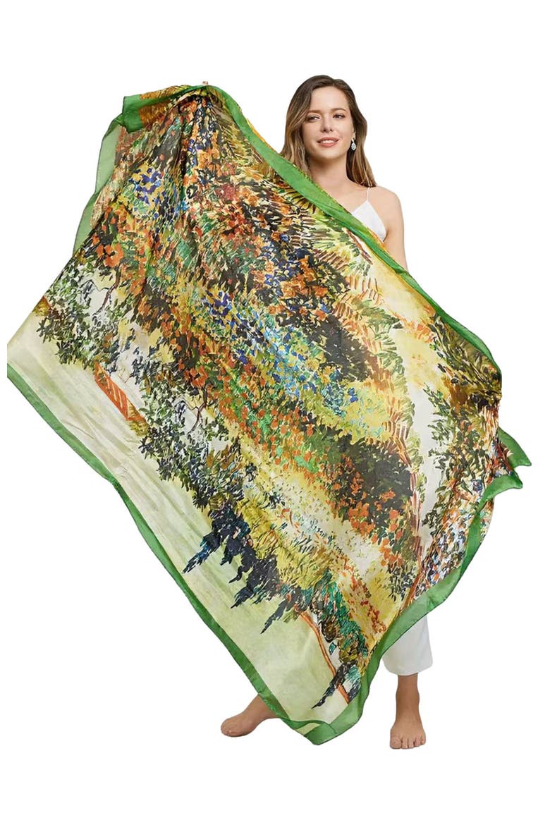 Pure Silk Oil Painting Rectangle Scarf, Alternate, color, Multi