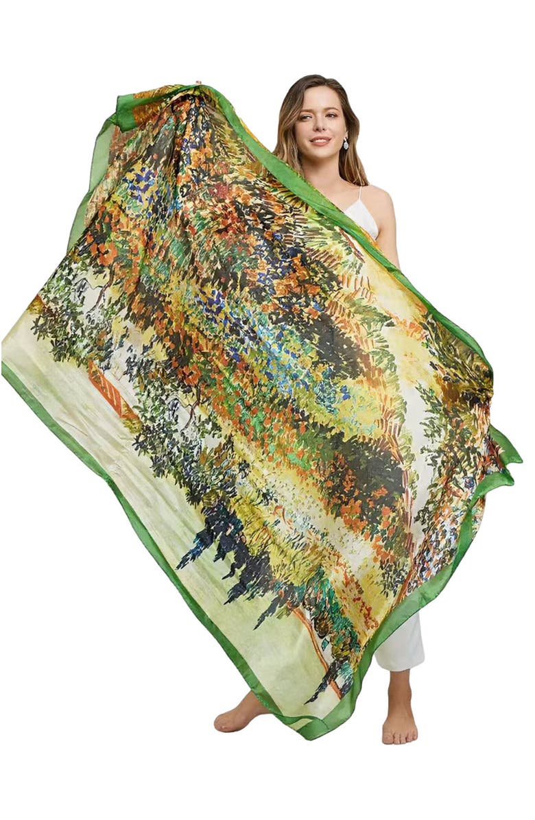 SILKSILKY Pure Silk Oil Painting Rectangle Scarf, Alternate, color, Multi