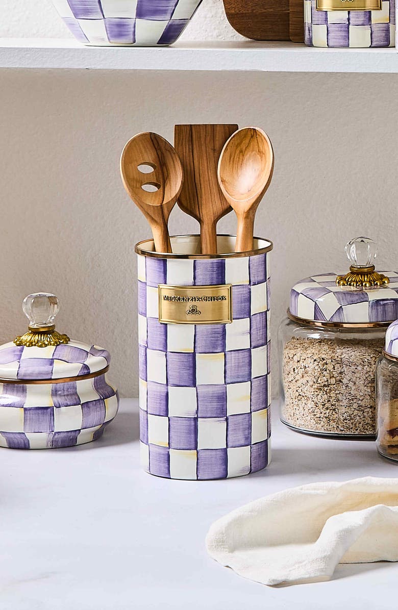 MACKENZIE CHILDS Violet Check Utensil Holder, Alternate, color, Violet
