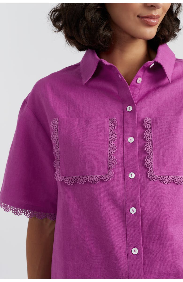 Chinti & Parker Sienna Linen-Blend Scallop Edge Shirt, Alternate, color, Magenta