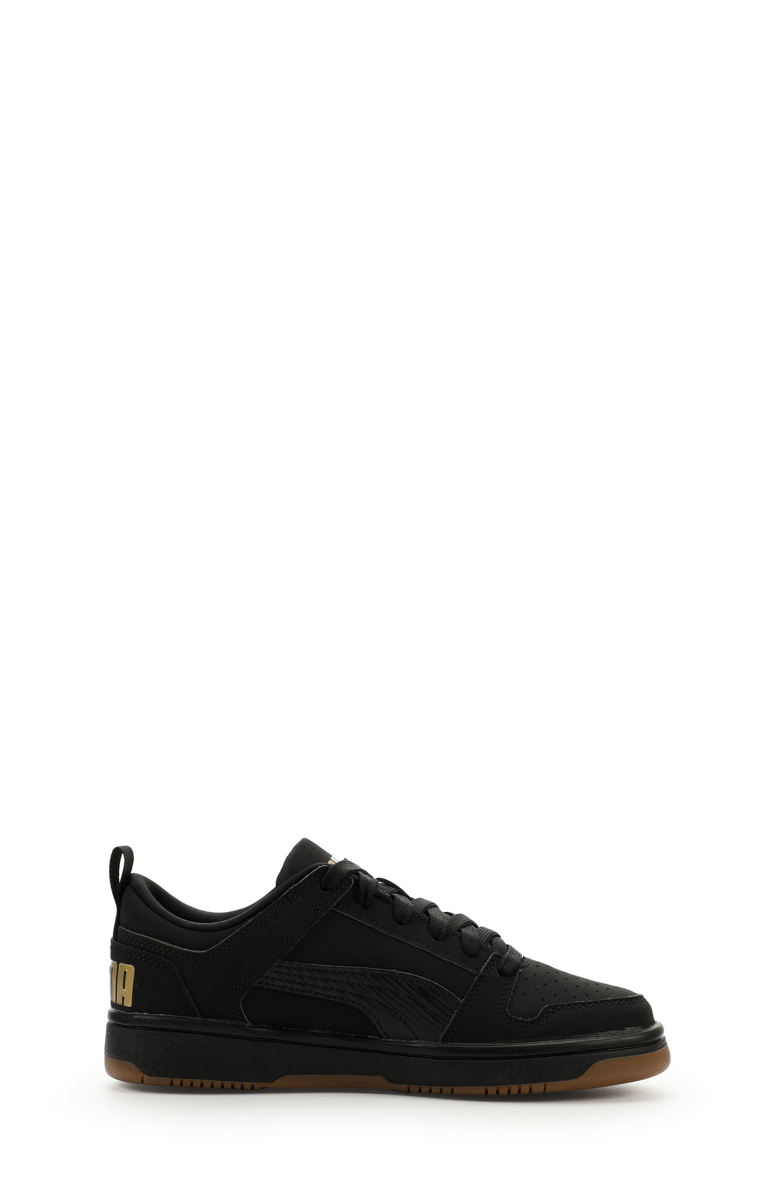 PUMA Kids' Rebound Layup Low Top Sneaker, Alternate, color, Puma Black/ Puma Gold
