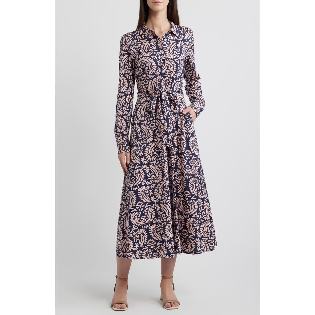 Boden Marcia Paisley Print Long Sleeve Midi Shirtdress in Milkshake Decorative Flora