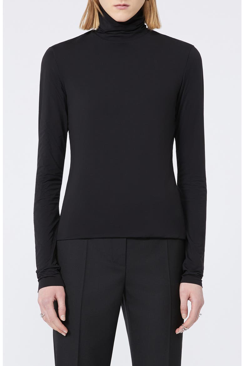 Stone Scrunch Neck Stretch Jersey Top, Main, color, BLACK