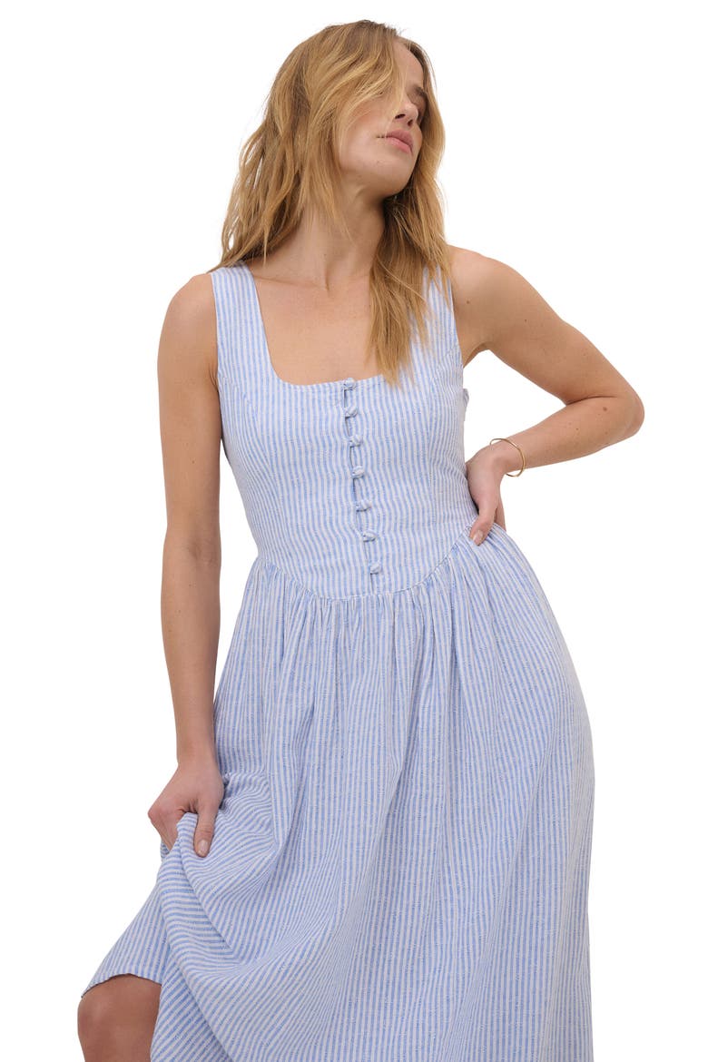 Cora Pinstripe A-Line Midi Dress, Alternate, color, BLUE