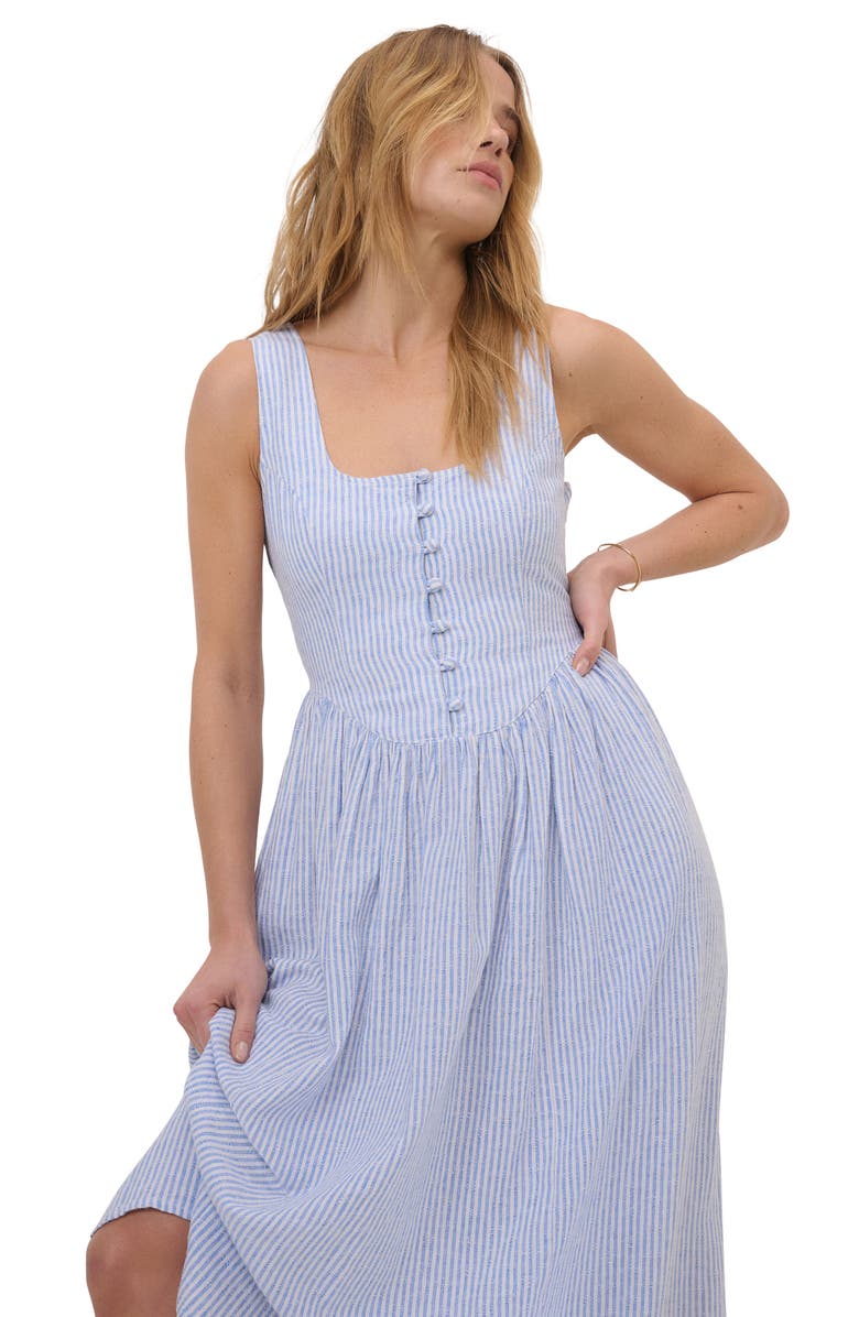 Nobody's Child Cora Pinstripe A-Line Midi Dress, Alternate, color, Blue