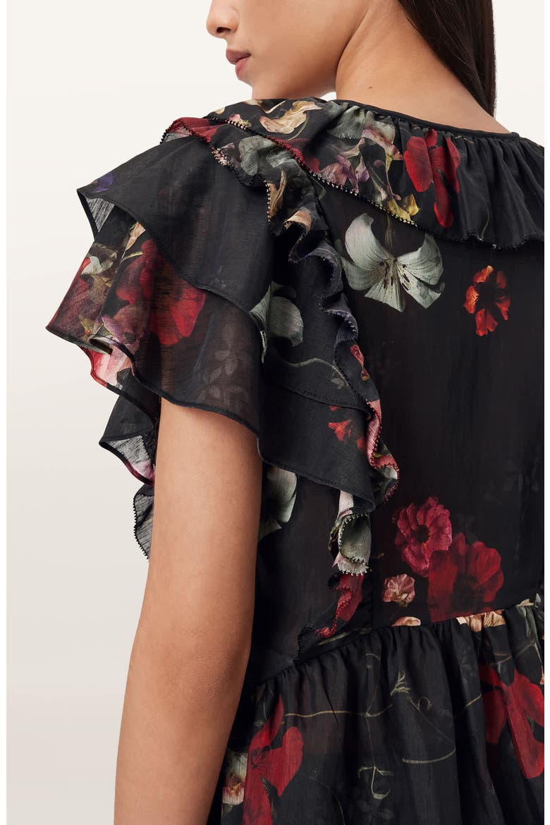 Alma Floral Print Ruffle Top, Alternate, color, HAZE BLACK