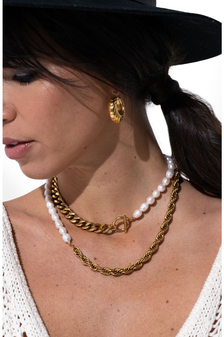 Freshwater Pearl & Curb Chain Necklace, Alternate, color, WHITE/GOLD