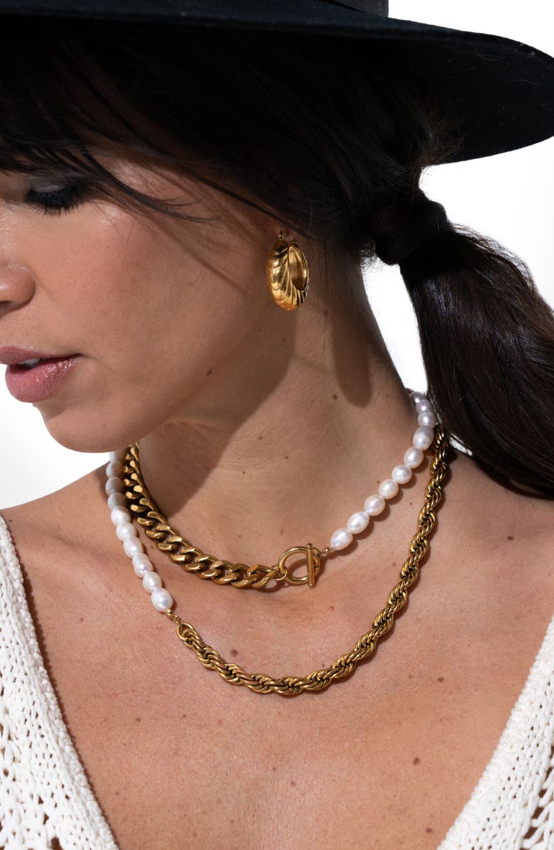 st. Moran Freshwater Pearl & Curb Chain Necklace, Alternate, color, White/Gold