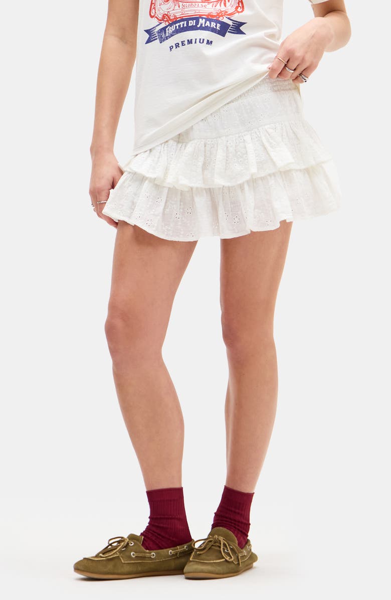 BDG Urban Outfitters Tilly Tiered Eyelet Cotton Miniskirt, Main, color, White