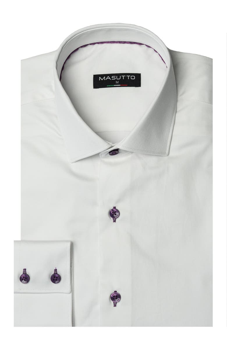 MASUTTO Venice White with Purple Button Down Long Sleeve Shirt, Main, color, White Purple
