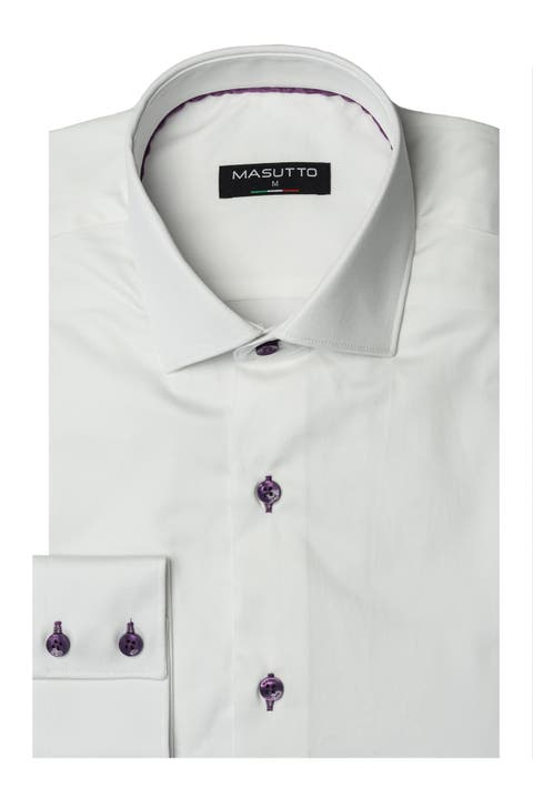 Venice White with Purple Button Down Long Sleeve Shirt