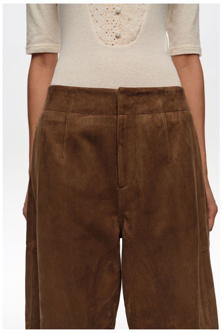 Suede Barrel Trousers, Alternate, color, DARK OLIVE