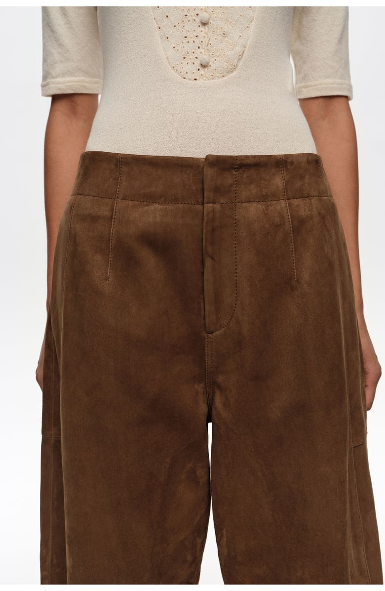 Bimba y Lola Suede Barrel Trousers, Alternate, color, Dark Olive