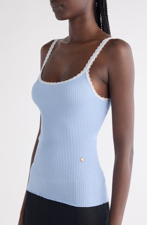 Chloé Fitted Lace Trim Jersey Rib Tank In Blue