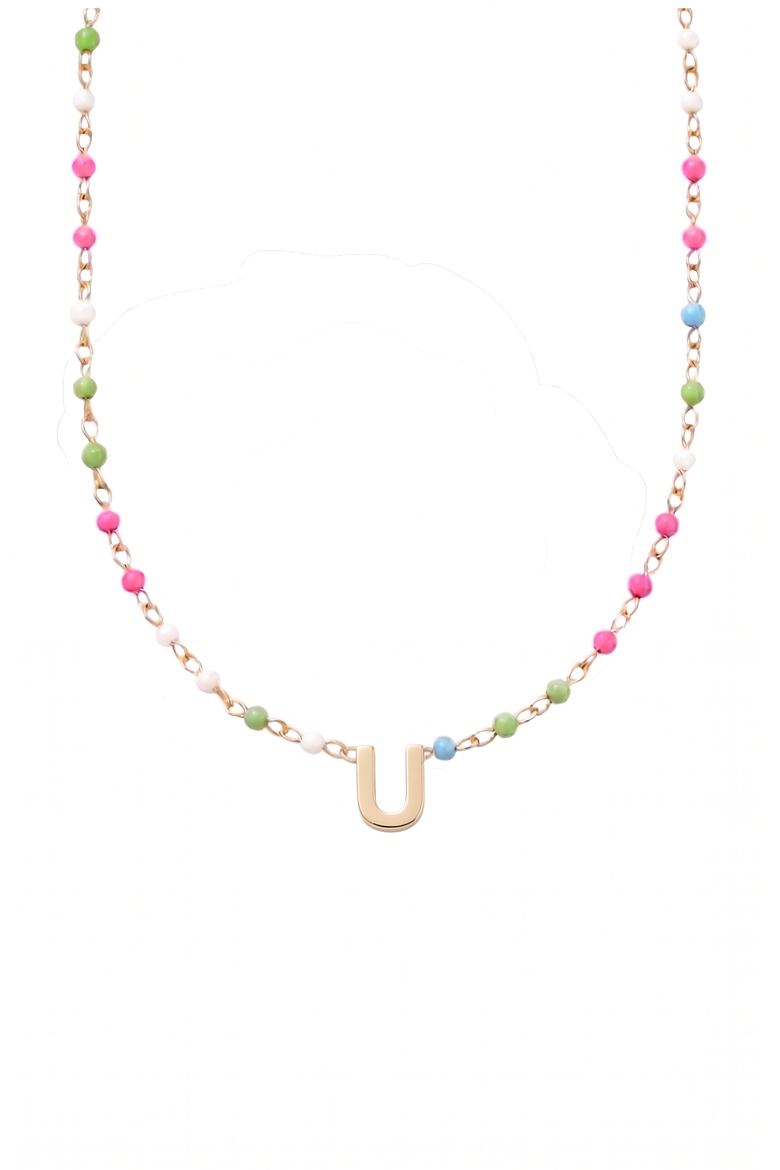 custom initial dainty colorful enamel 14k gold filled necklace, Main, color, Gold U