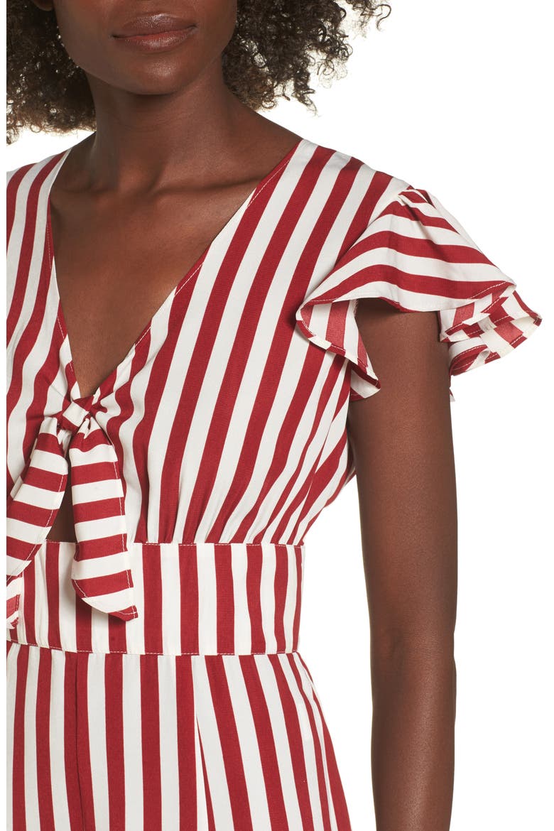 Tie Front Wide Leg Jumpsuit, Alternate, color, RED WHITE STRIPE