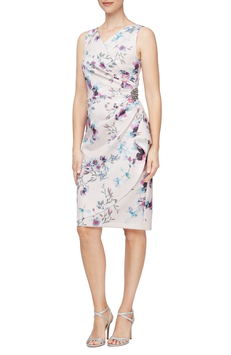 Alex Evenings Floral Side Ruched Cocktail Dress, Main, color, 