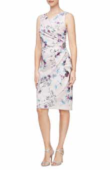 Floral Side Ruched Cocktail Dress