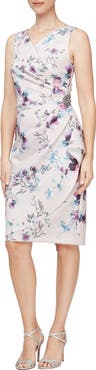 Alex Evenings Floral Side Ruched Cocktail Dress