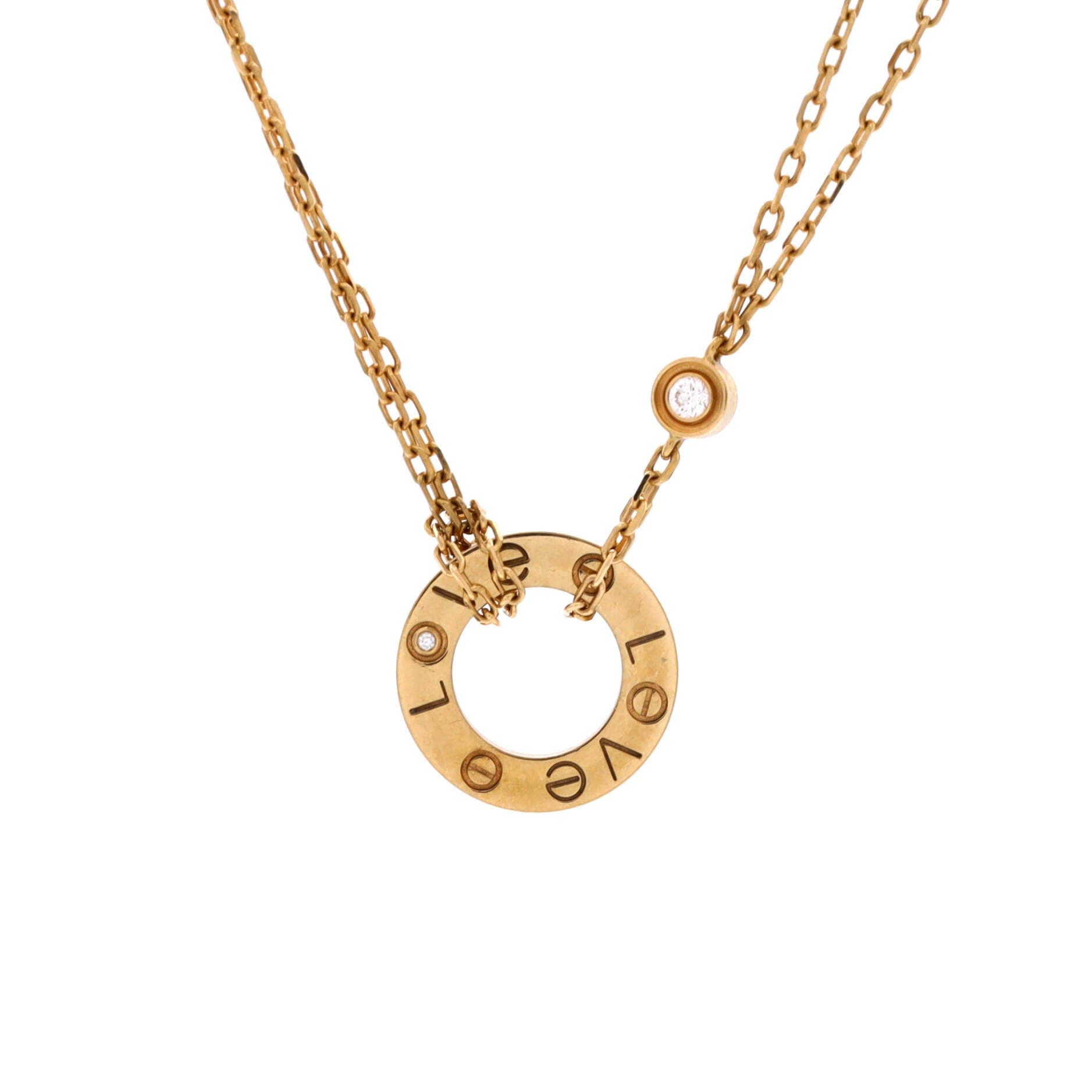 2 Diamonds Love Pendant Necklace 18K Yellow Gold and Diamonds, Main, color, Metallic Gold