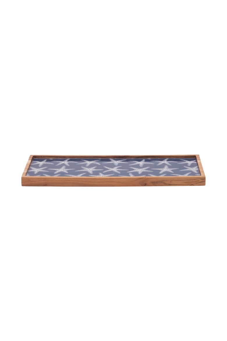 Sea Star Beach Coastal Wood Novelty Rectangle Serving Tray, Alternate, color, Blue