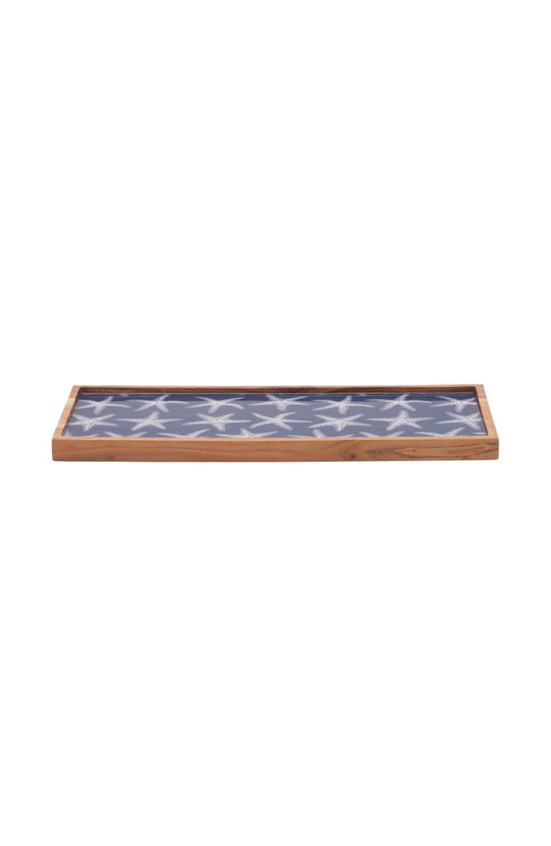 Gallerie II Sea Star Beach Coastal Wood Novelty Rectangle Serving Tray, Alternate, color, Blue