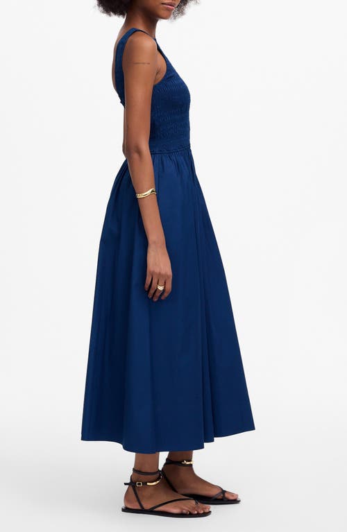 Madewell The Melody Scoopback Smocked Midi Dress In Blue
