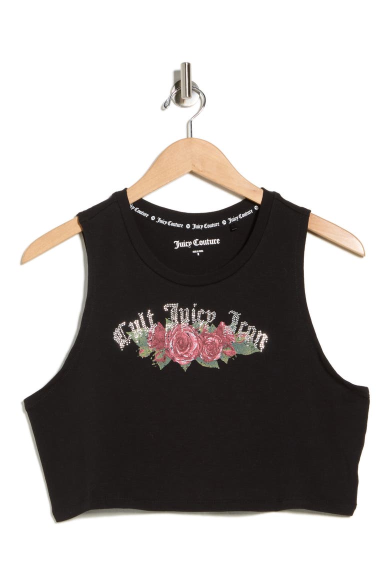 Rhinestone Embellished Graphic Crop Tank Top, Alternate, color, LIQUORICE
