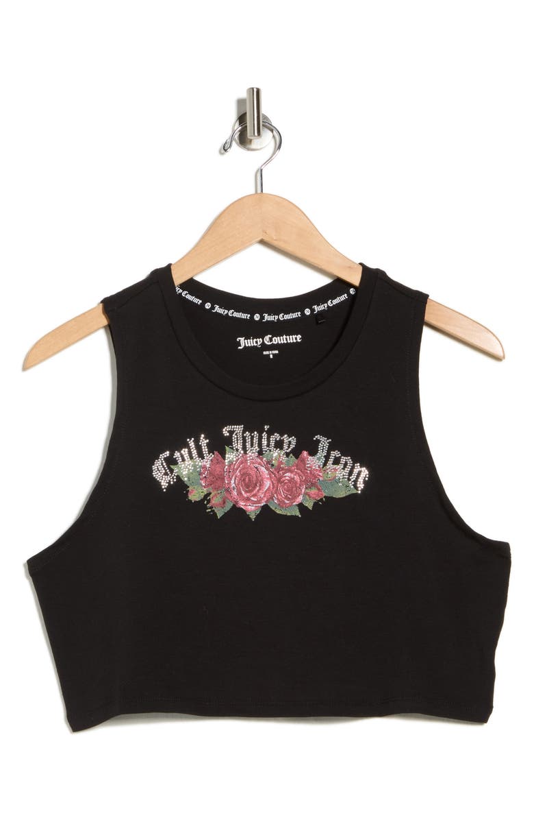 Juicy Couture Rhinestone Embellished Graphic Crop Tank Top, Alternate, color, Liquorice