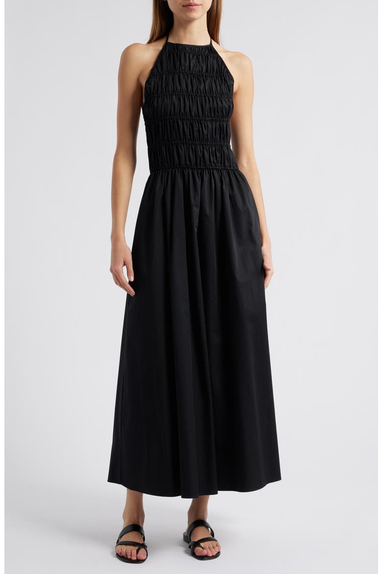 The Meira Halter Neck Cotton Sundress, Main, color, NOIR