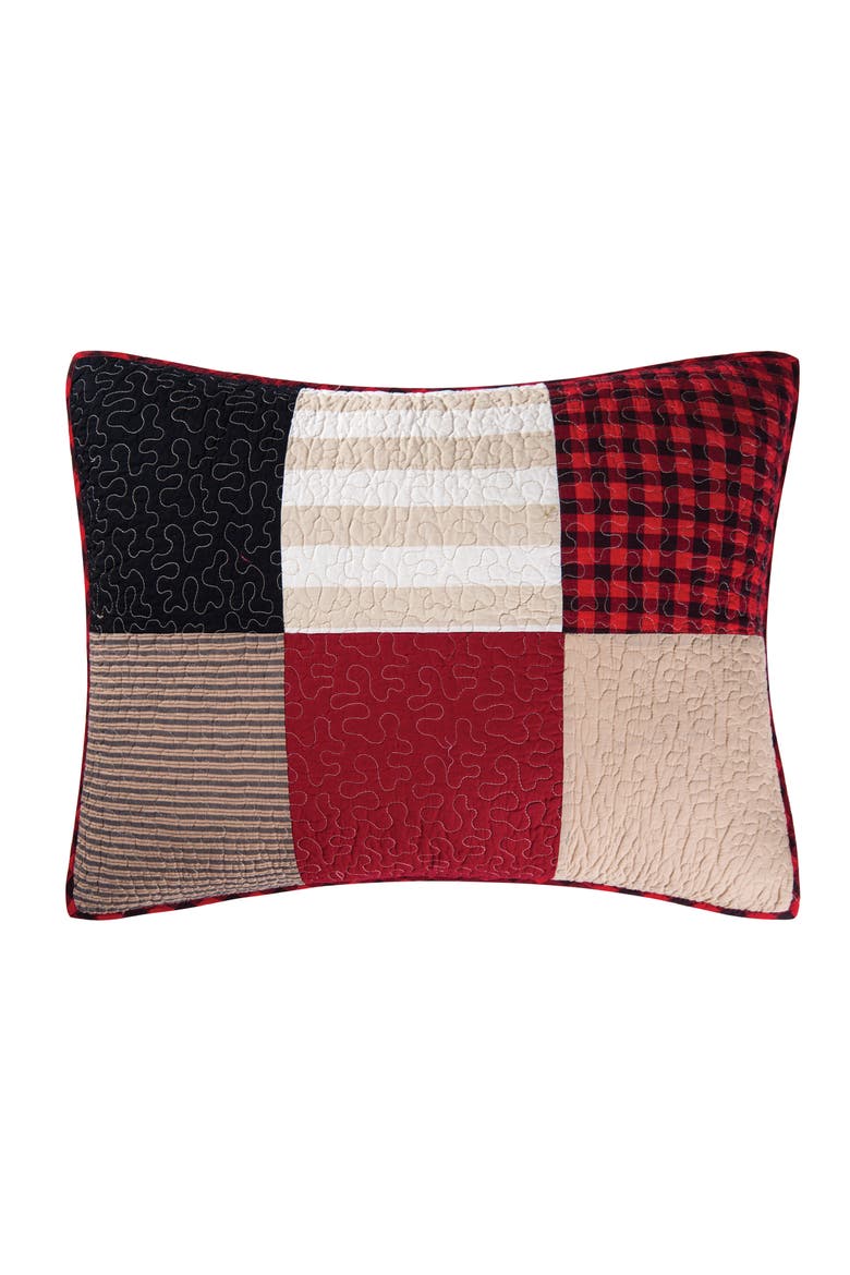 20" x 26" Boulder Ridge Rustic Lodge Cotton Patchwork Cotton Standard Sham - Machine Washable, Main, color, Red