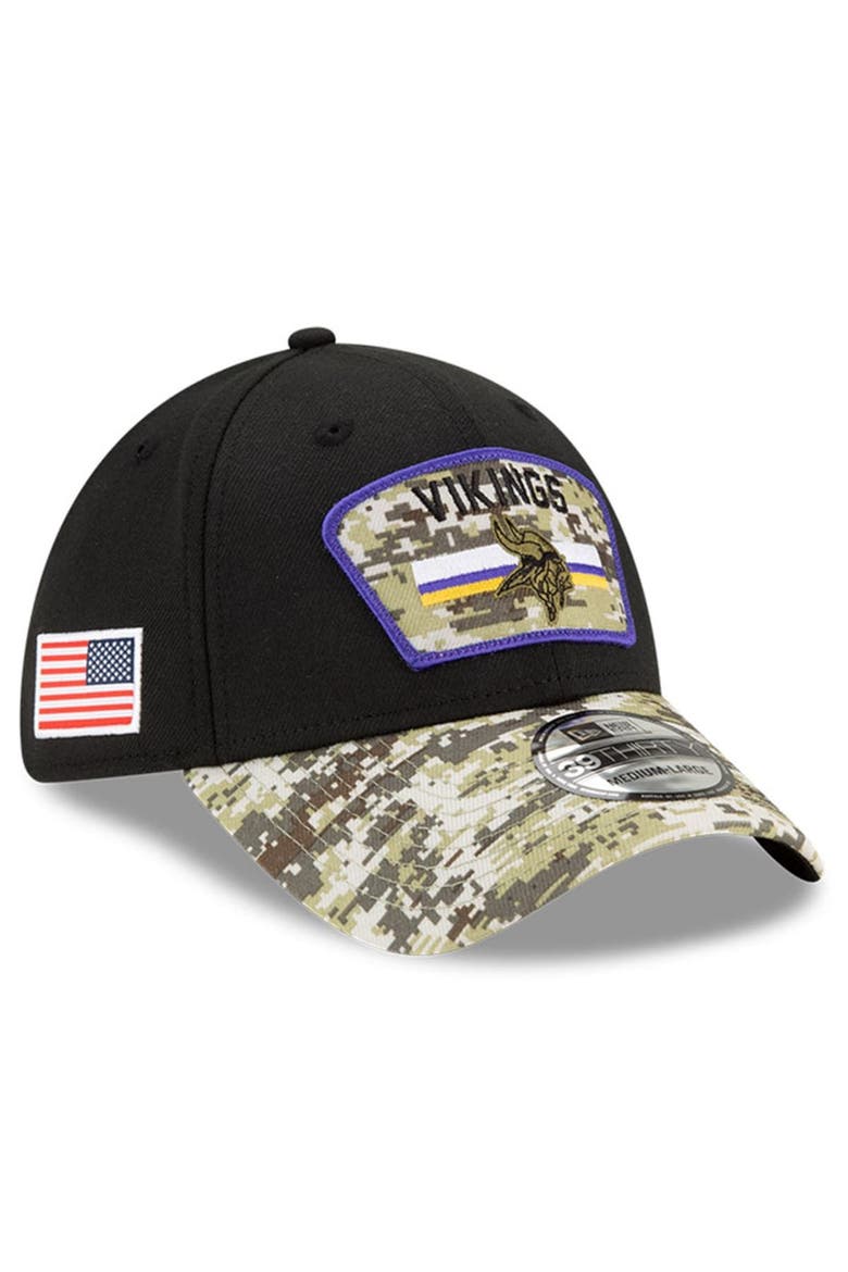 Men's New Era Black/Camo Minnesota Vikings 2021 Salute To Service 39THIRTY Flex Hat, Main, color, BLACK