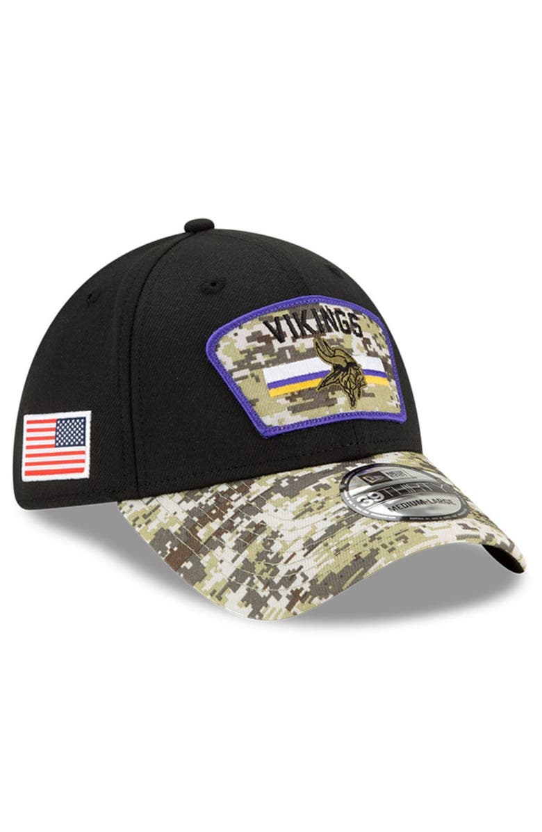 New Era Men's New Era Black/Camo Minnesota Vikings 2021 Salute To Service 39THIRTY Flex Hat, Main, color,