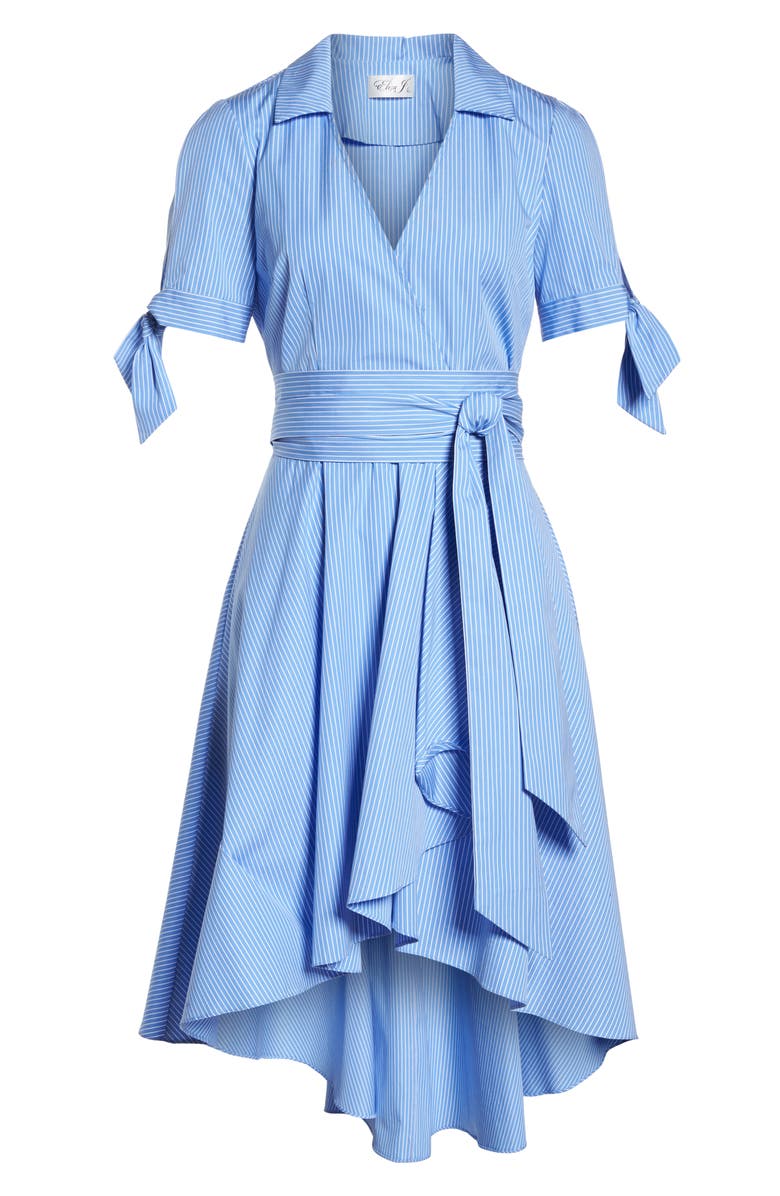 Eliza J Stripe Faux Wrap Shirtdress, Alternate, color,