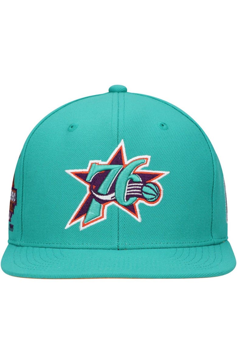 Mitchell & Ness Men's Mitchell & Ness Turquoise Philadelphia 76ers Hardwood Classics 1995 NBA All-Star Weekend Desert Snapback Hat, Alternate, color, 