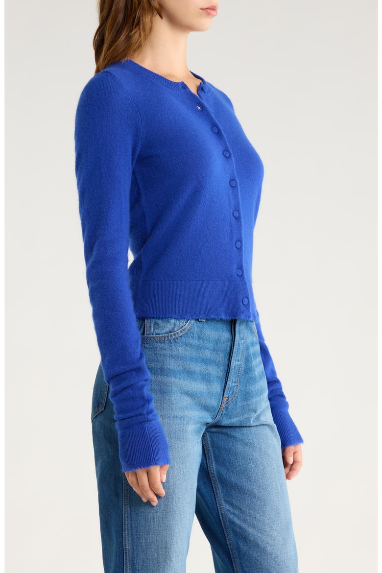 Cashmere Crewneck Cardigan, Alternate, color, COBALT