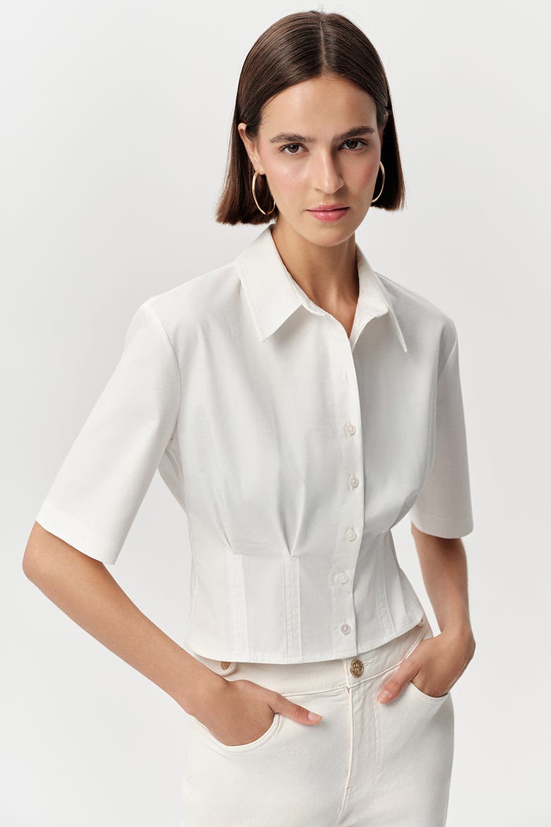 Charm Fitted Pleated Cropped  Shirt, Main, color, Bone