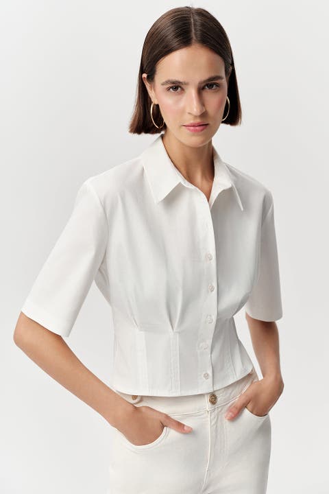 Charm Fitted Pleated Cropped  Shirt